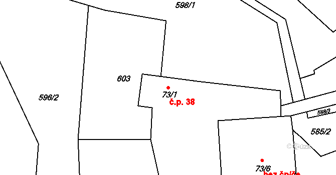 Lukoveček 38 na parcele st. 73/1 v KÚ Lukoveček, Katastrální mapa
