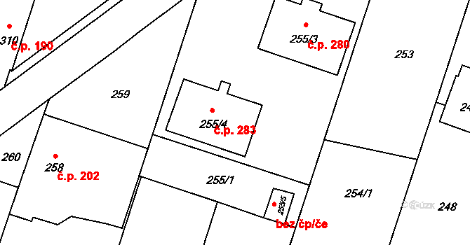 Oldřišov 283 na parcele st. 255/4 v KÚ Oldřišov, Katastrální mapa
