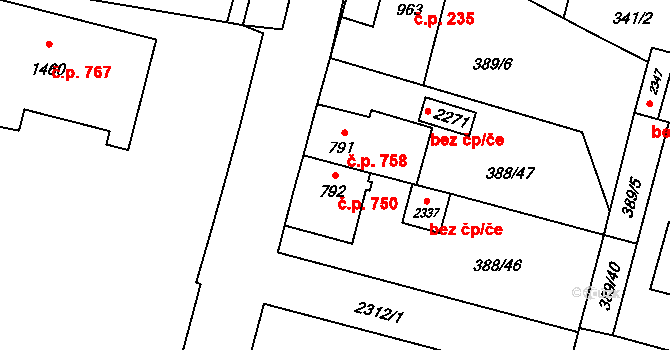 Kateřinky 750, Opava na parcele st. 792 v KÚ Kateřinky u Opavy, Katastrální mapa
