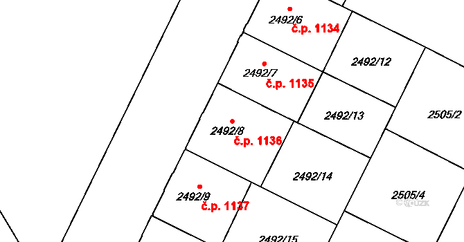 Předměstí 1136, Opava na parcele st. 2492/8 v KÚ Opava-Předměstí, Katastrální mapa