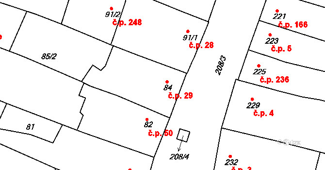 Vícemilice 29, Bučovice na parcele st. 84 v KÚ Vícemilice, Katastrální mapa