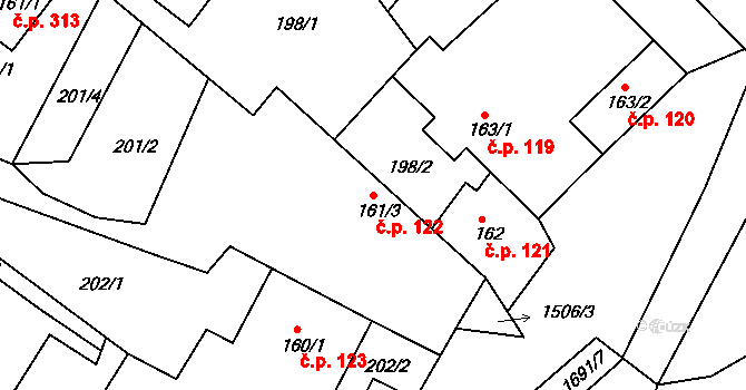 Rosice 122 na parcele st. 161/3 v KÚ Rosice u Chrasti, Katastrální mapa