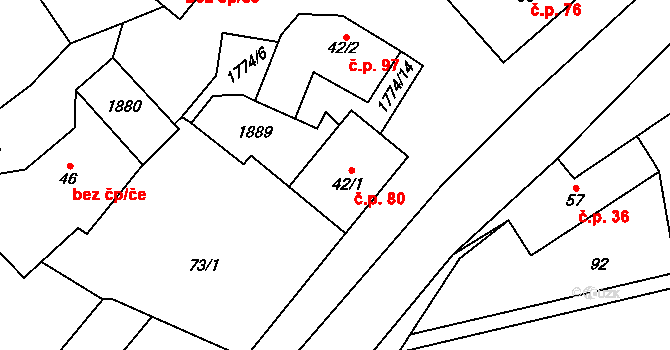 Předhradí 80 na parcele st. 42/1 v KÚ Předhradí u Skutče, Katastrální mapa