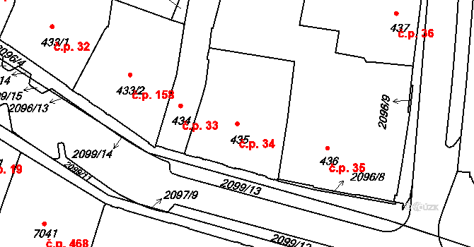 Pražské Předměstí 34, Písek na parcele st. 435 v KÚ Písek, Katastrální mapa