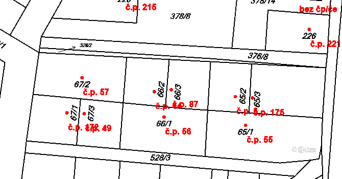Cvrčovice 87 na parcele st. 66/3 v KÚ Cvrčovice, Katastrální mapa