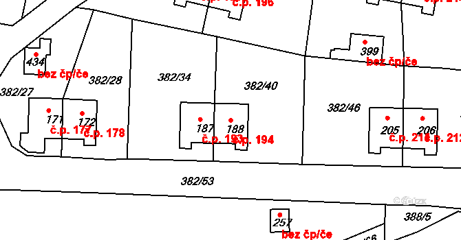 Mlékojedy 194, Neratovice na parcele st. 188 v KÚ Mlékojedy u Neratovic, Katastrální mapa