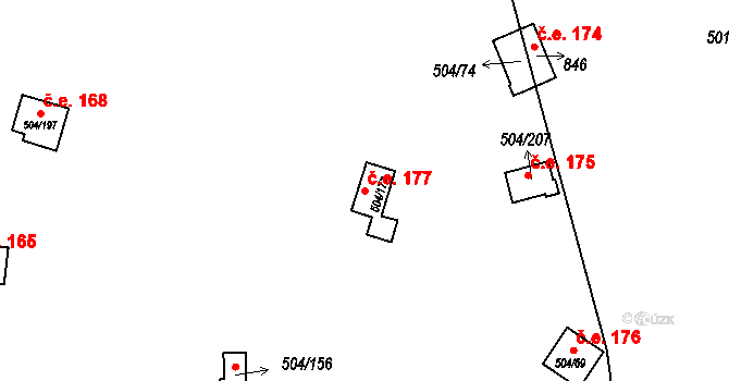 Třebenice 177, Štěchovice na parcele st. 504/177 v KÚ Štěchovice u Prahy, Katastrální mapa