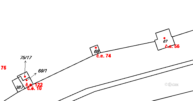 Bražec 74, Náchod na parcele st. 68 v KÚ Bražec, Katastrální mapa
