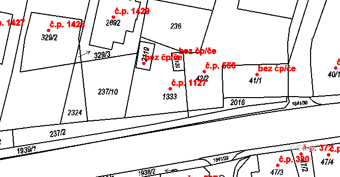 Přelouč 1127 na parcele st. 1333 v KÚ Přelouč, Katastrální mapa