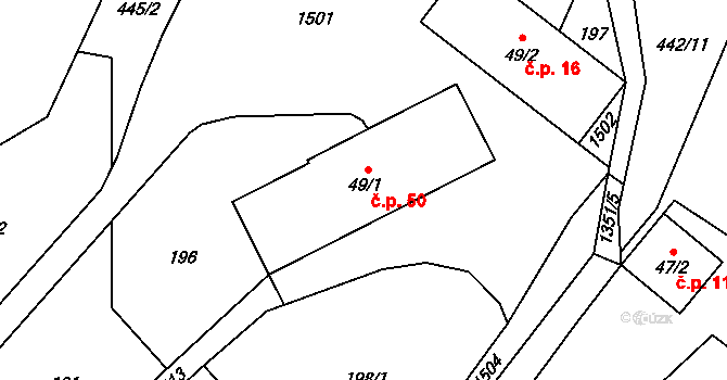 Třemešek 50, Oskava na parcele st. 49/1 v KÚ Třemešek, Katastrální mapa