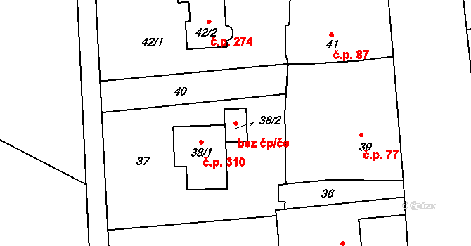 Jihlava 94076472 na parcele st. 38/2 v KÚ Antonínův Důl, Katastrální mapa