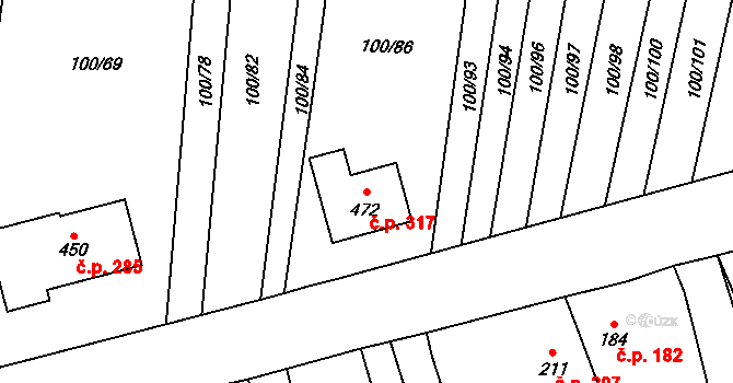 Drahanovice 317 na parcele st. 472 v KÚ Drahanovice, Katastrální mapa