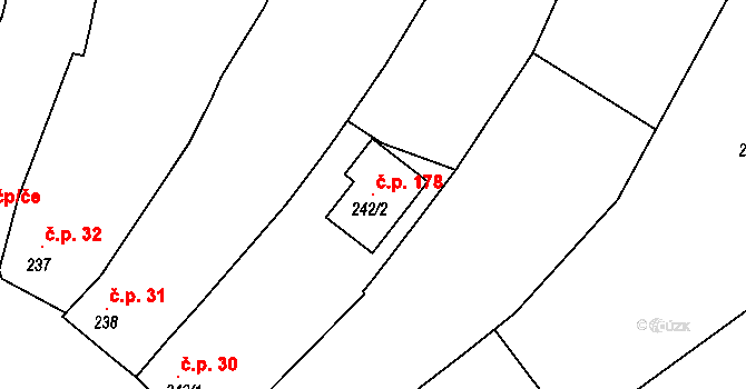 Čučice 178 na parcele st. 242/2 v KÚ Čučice, Katastrální mapa