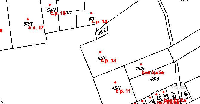 Holešov 13 na parcele st. 46/1 v KÚ Holešov, Katastrální mapa