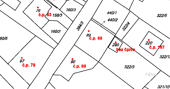 Lipová 68 na parcele st. 89 v KÚ Lipová, Katastrální mapa
