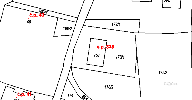 Ohrazenice 338 na parcele st. 757 v KÚ Ohrazenice u Turnova, Katastrální mapa