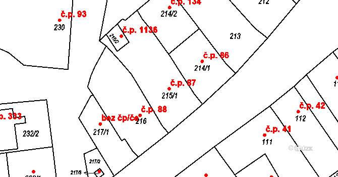 Dobšice 87 na parcele st. 215/1 v KÚ Dobšice u Znojma, Katastrální mapa