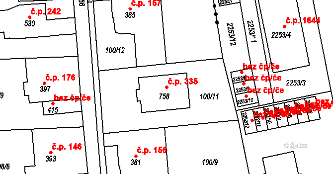 Ohrazenice 335 na parcele st. 758 v KÚ Ohrazenice u Turnova, Katastrální mapa