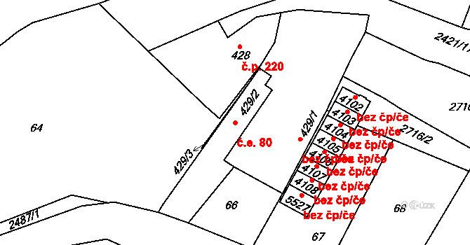 Hranice I-Město 80, Hranice na parcele st. 429/2 v KÚ Hranice, Katastrální mapa