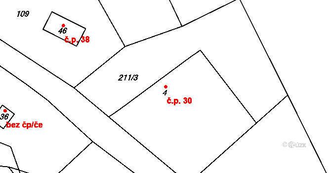 Kamenná Lhota 30, Čestín na parcele st. 4 v KÚ Kamenná Lhota u Čestína, Katastrální mapa