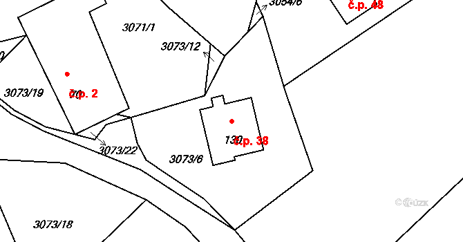 Hvozdec 38 na parcele st. 130 v KÚ Hvozdec u Lišova, Katastrální mapa
