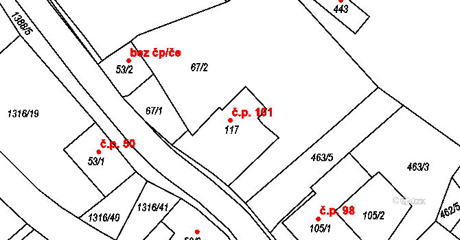 Děpoltovice 101 na parcele st. 117 v KÚ Děpoltovice, Katastrální mapa