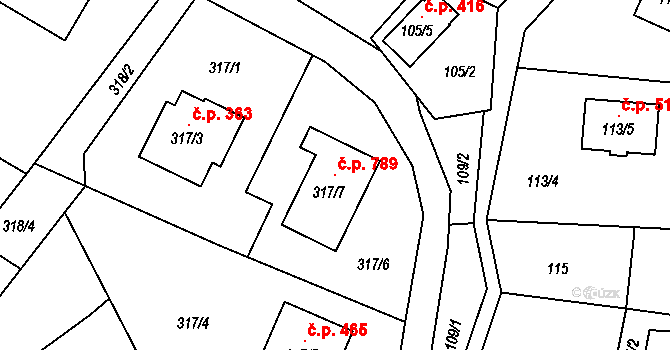 Krmelín 789 na parcele st. 317/7 v KÚ Krmelín, Katastrální mapa