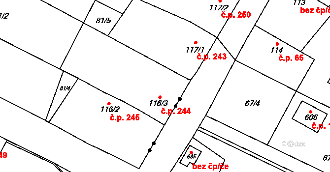Rožďalovice 244 na parcele st. 116/3 v KÚ Rožďalovice, Katastrální mapa