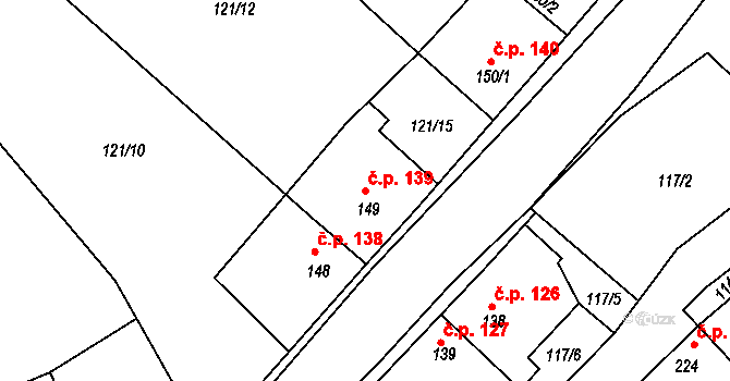 Družec 139 na parcele st. 149 v KÚ Družec, Katastrální mapa