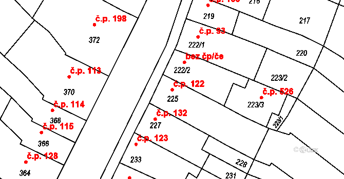 Telnice 122 na parcele st. 225 v KÚ Telnice u Brna, Katastrální mapa