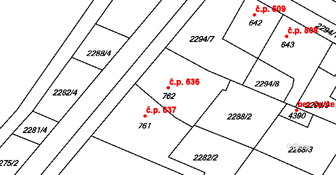 Kyjov 636 na parcele st. 762 v KÚ Kyjov, Katastrální mapa