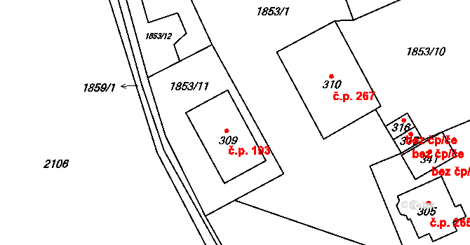 Janov 193 na parcele st. 309 v KÚ Janov u Krnova, Katastrální mapa