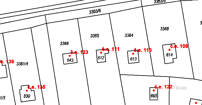 Hvozdec 111, Poříčí nad Sázavou na parcele st. 612 v KÚ Poříčí nad Sázavou, Katastrální mapa
