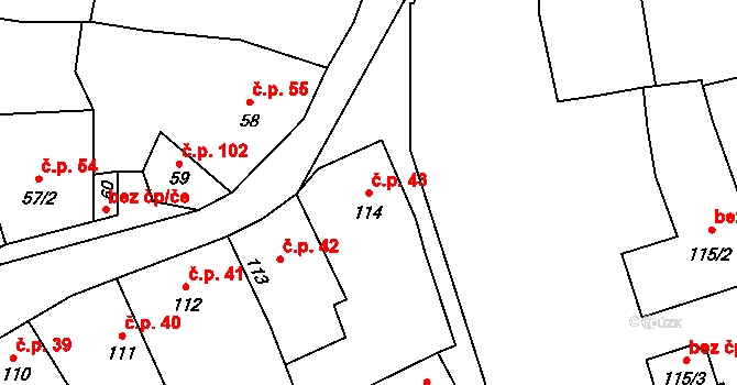 Sedlec 43, Sedlec-Prčice na parcele st. 114 v KÚ Sedlec u Votic, Katastrální mapa