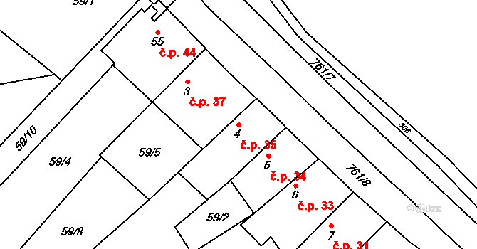 Kojetice 35 na parcele st. 4 v KÚ Kojetice u Prahy, Katastrální mapa