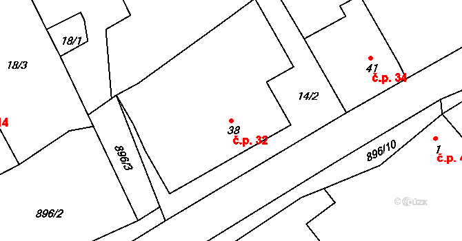 Vlčetínec 32 na parcele st. 38 v KÚ Vlčetínec, Katastrální mapa