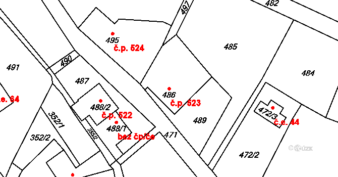 Raspenava 523 na parcele st. 486 v KÚ Raspenava, Katastrální mapa