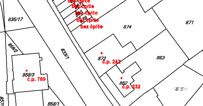 Stráž nad Nisou 242 na parcele st. 872 v KÚ Stráž nad Nisou, Katastrální mapa