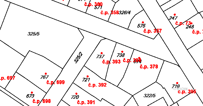Lomnice nad Popelkou 393 na parcele st. 737 v KÚ Lomnice nad Popelkou, Katastrální mapa