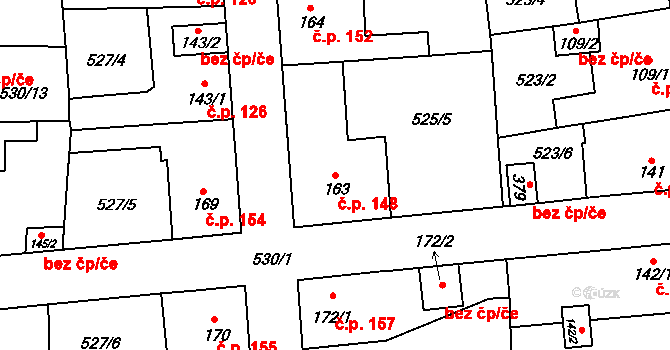 Tetín 148 na parcele st. 163 v KÚ Tetín u Berouna, Katastrální mapa