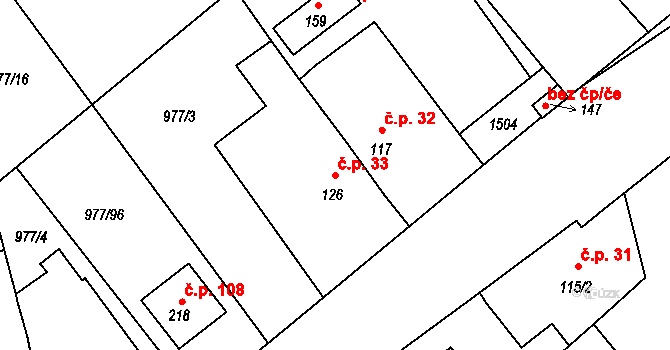 Skalička 33, Skalice na parcele st. 126 v KÚ Skalička nad Labem, Katastrální mapa