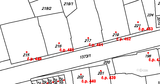 Tučapy 451, Dub nad Moravou na parcele st. 217 v KÚ Dub nad Moravou, Katastrální mapa