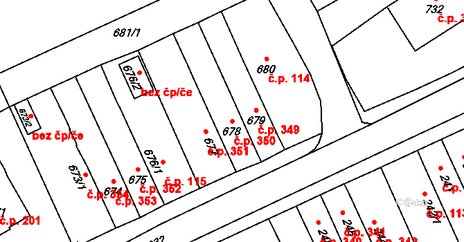 Mariánské Údolí 350, Hlubočky na parcele st. 678 v KÚ Hlubočky, Katastrální mapa