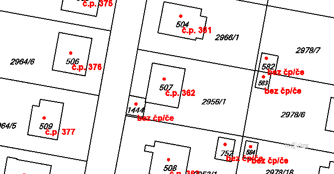 Borovany 362 na parcele st. 507 v KÚ Borovany, Katastrální mapa