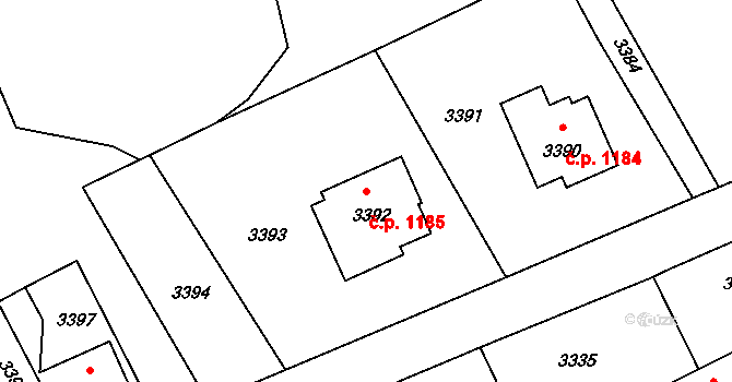 Město 1185, Orlová na parcele st. 3392 v KÚ Orlová, Katastrální mapa