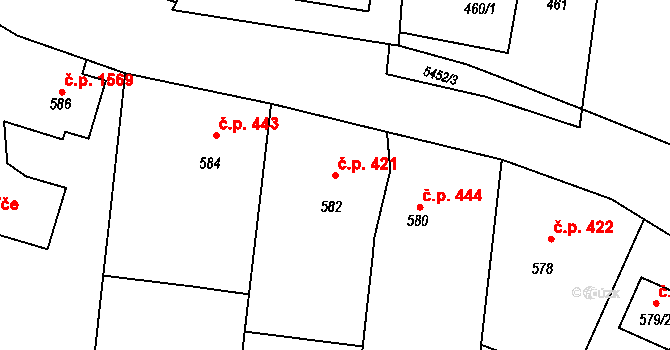 Zubří 421 na parcele st. 582 v KÚ Zubří, Katastrální mapa