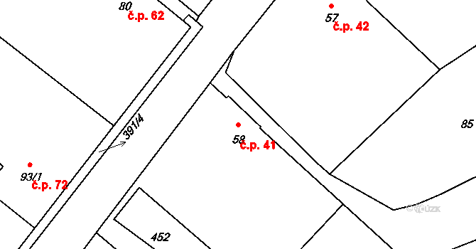 Psinice 41, Libáň na parcele st. 58 v KÚ Psinice, Katastrální mapa