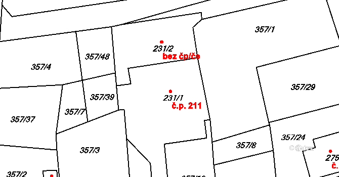 Dolní Poustevna 211 na parcele st. 231/1 v KÚ Dolní Poustevna, Katastrální mapa