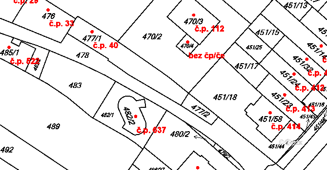 Medlánky 40, Brno na parcele st. 477/1 v KÚ Medlánky, Katastrální mapa