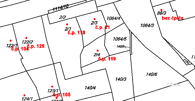 Chožov 119 na parcele st. 2/4 v KÚ Chožov, Katastrální mapa